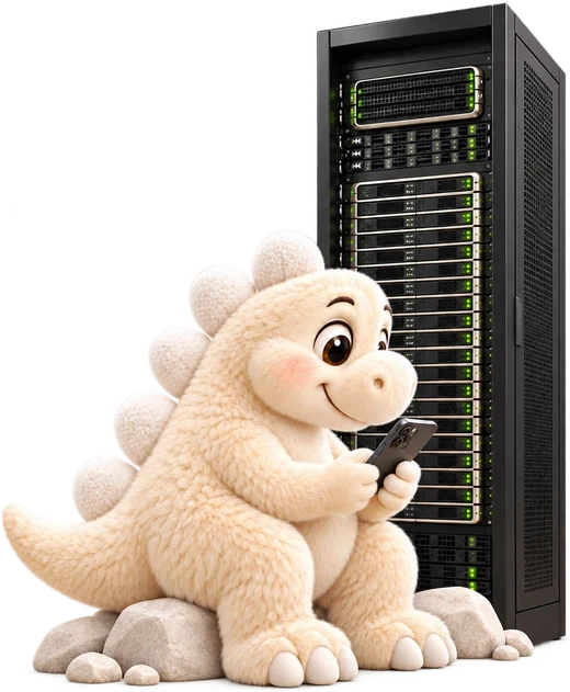 Myles with his phone beside a server rack
